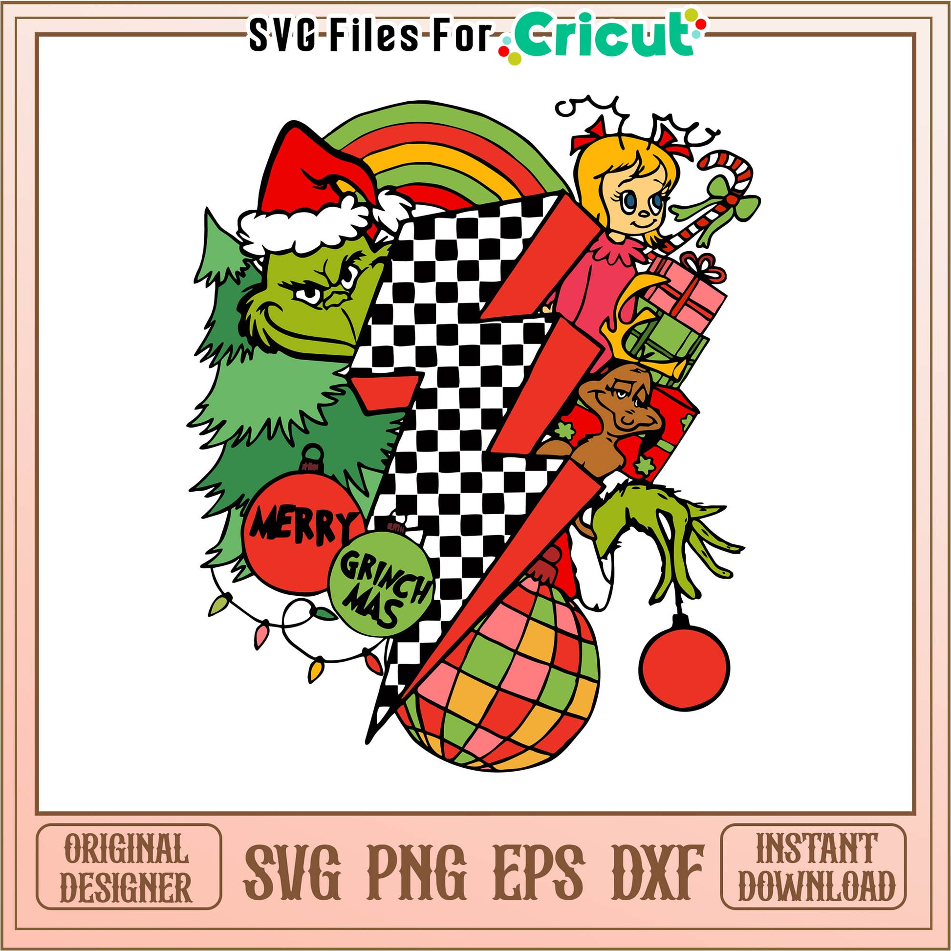 Retro lighting bolt christmas the grinch svg, grinch lights​ svg