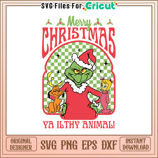 Retro merry christmas ya ilthy svg, the grinch pictures cartoon​​ svg