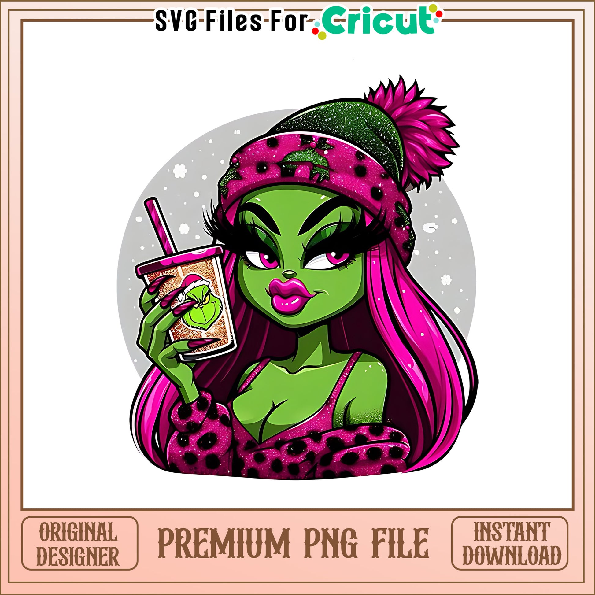 Retro pink girl coffee png, the grinch movie​ png, the cartoon grinch​ png