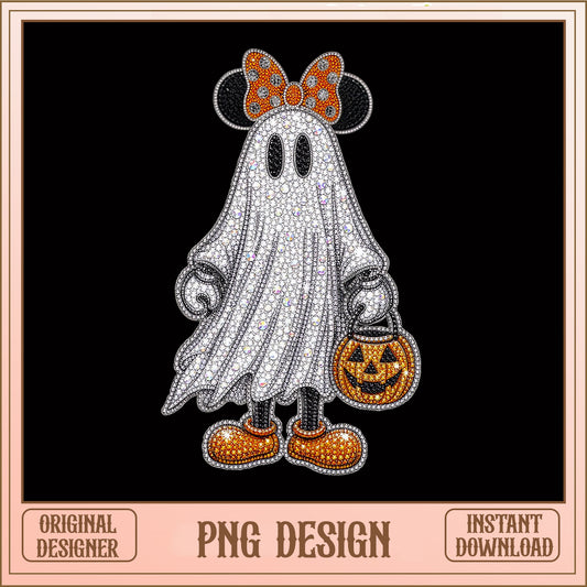 Rhinestone Ghost Halloween PNG, Minnie Mouse Disney PNG, Spooky Pumpkin PNG