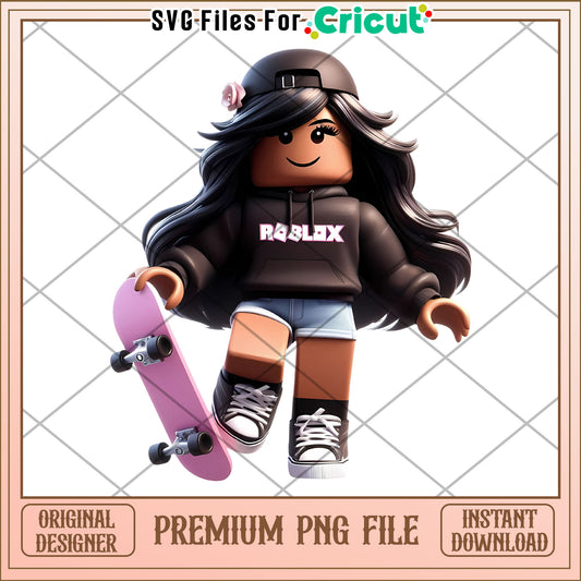 Roblox girl playing skate board png, roblox redeem png, roblox game png
