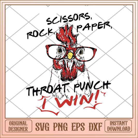 Rock paper scissors throat punch i win chicken svg, Chicken funny saying svg