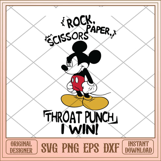 Rock paper scissors throat punch i win mickey svg, Mickey funny saying svg