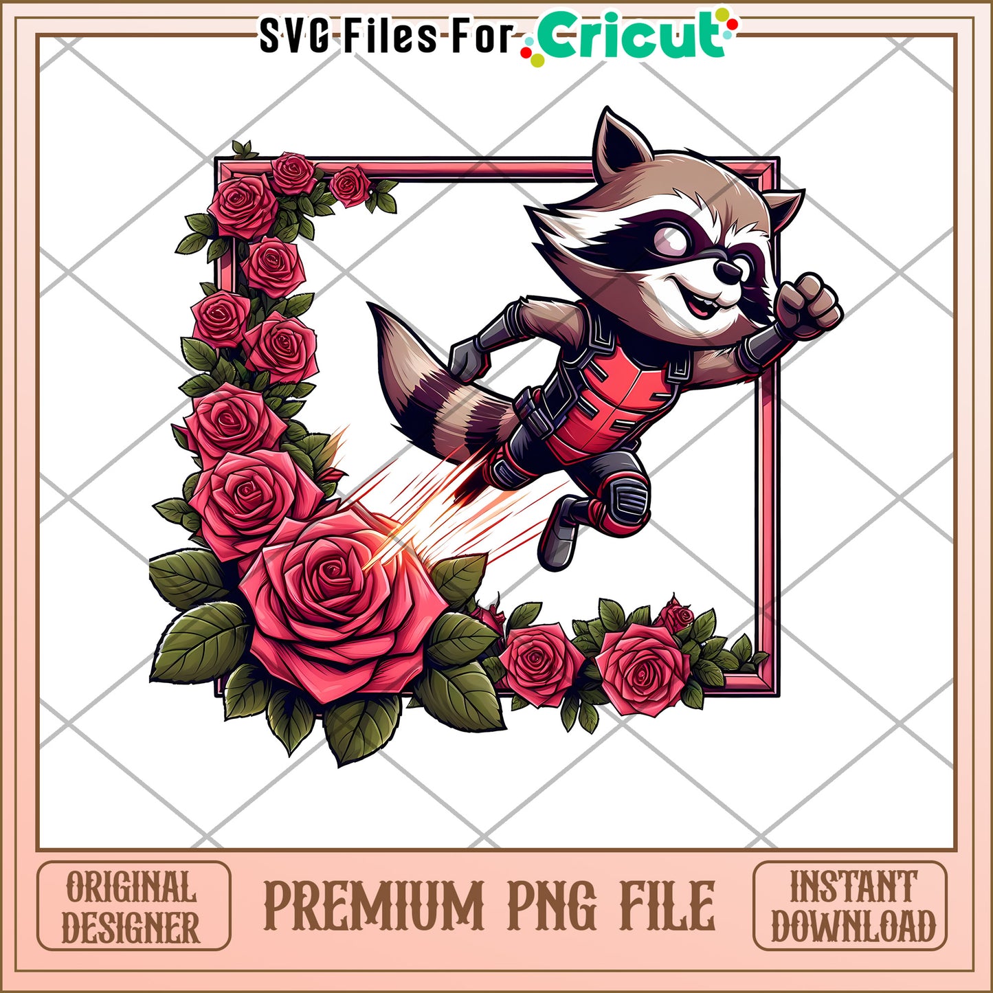 Rocket Raccoon PNG Roses Frame