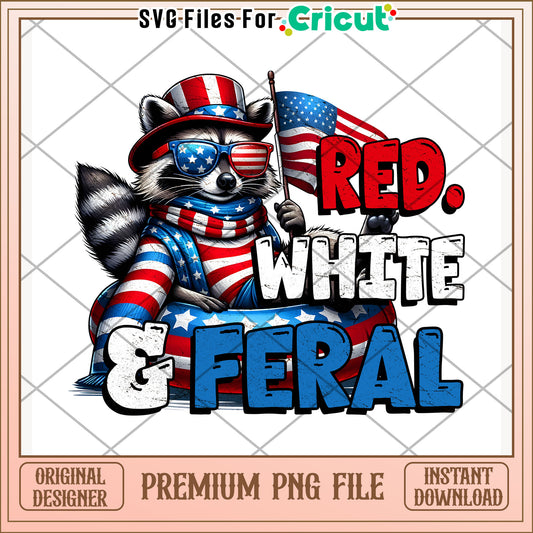 Rocket raccoon red white and feral png, patriotic marvel design png, funny slogan png