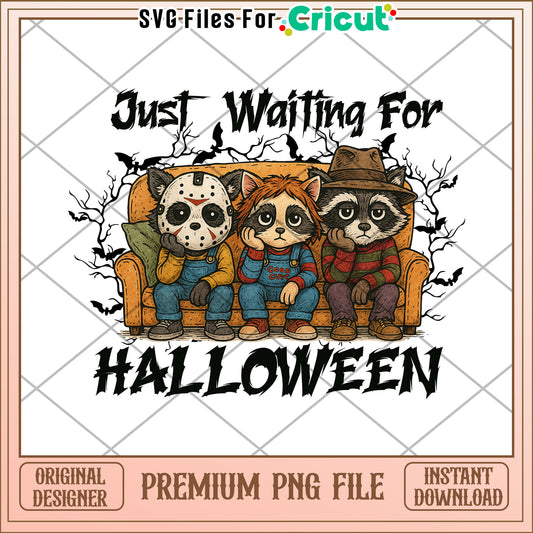 Rocket racoon waiting for halloween png, happy halloween​ png, funny quotes png