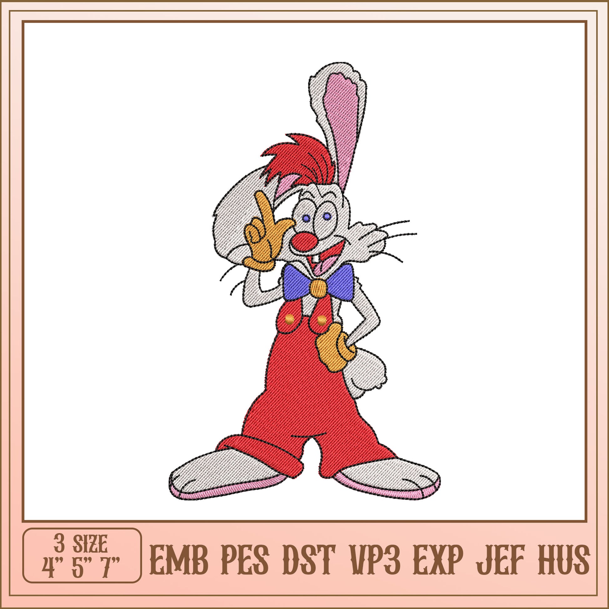 Roger Rabbit Embroidery Design - 3 Sizes