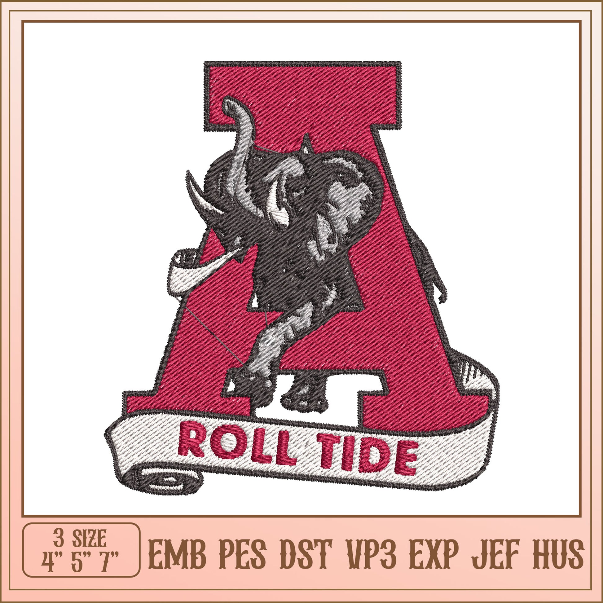 Roll Tide Elephant Embroidery Design