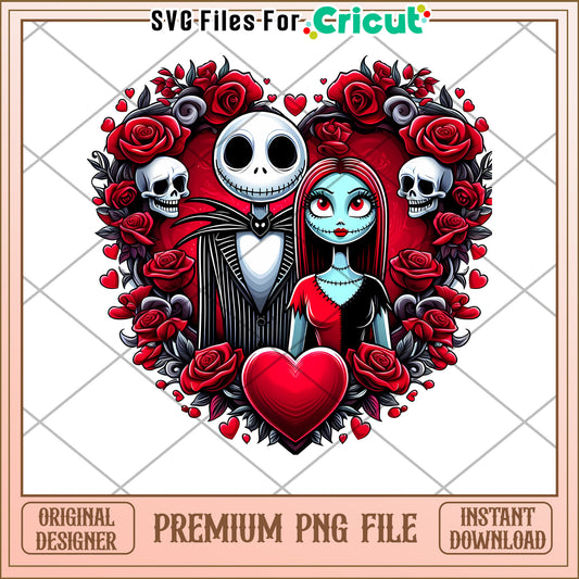 Romantic Skeleton Couple in Heart PNG Downloadable Art