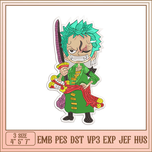 Roronoa Zoro Embroidery Design - 3 Sizes