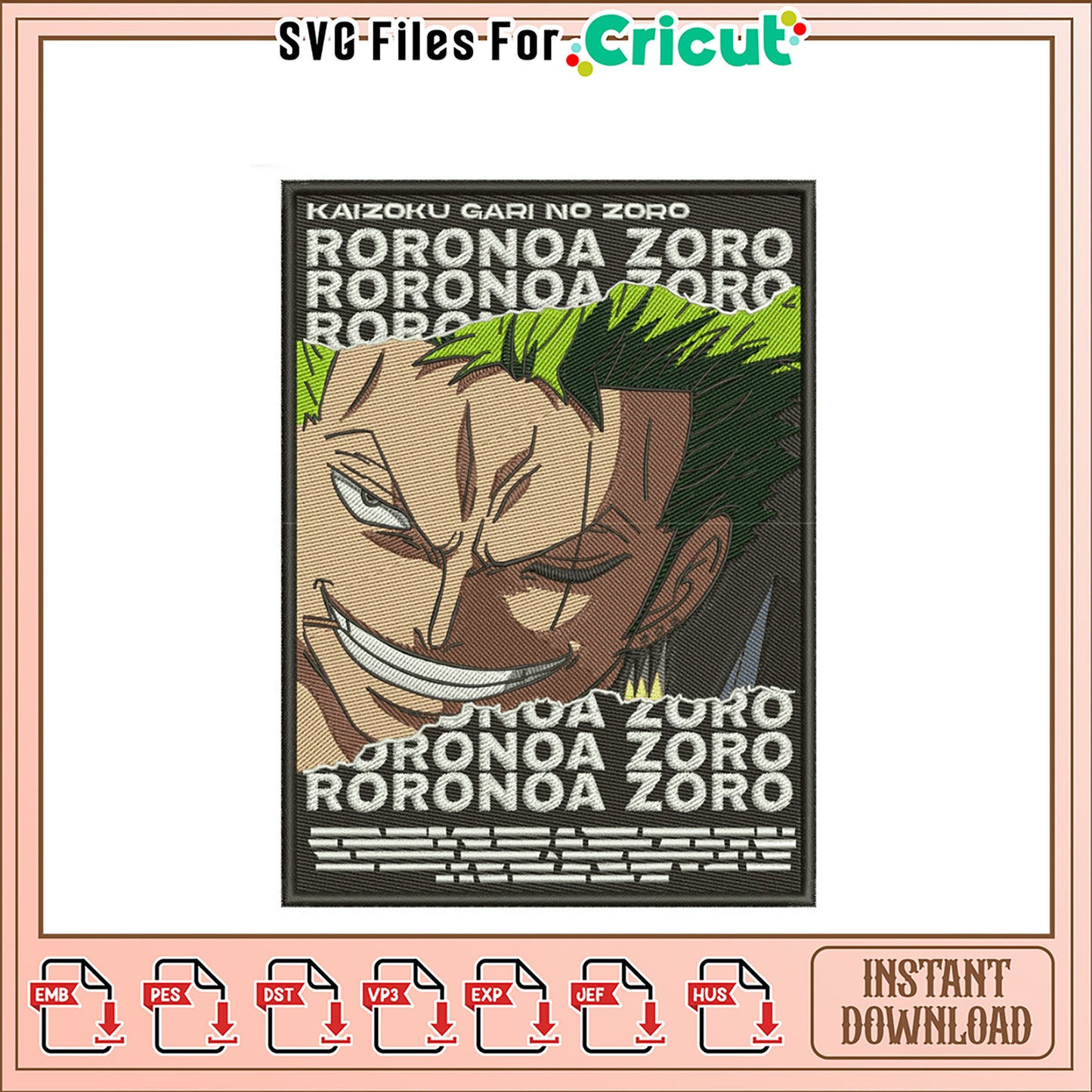 Roronoa Zoro Embroidery Design Instant Download