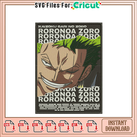 Roronoa Zoro Embroidery Design Instant Download