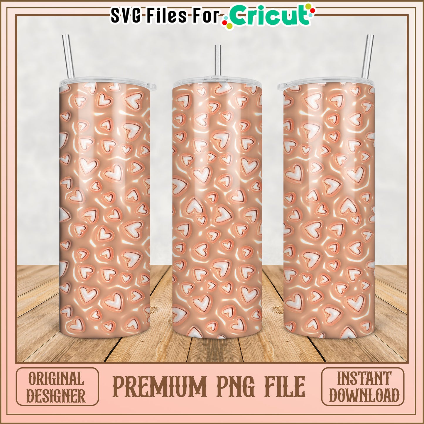 Rose Gold Hearts Tumbler PNG