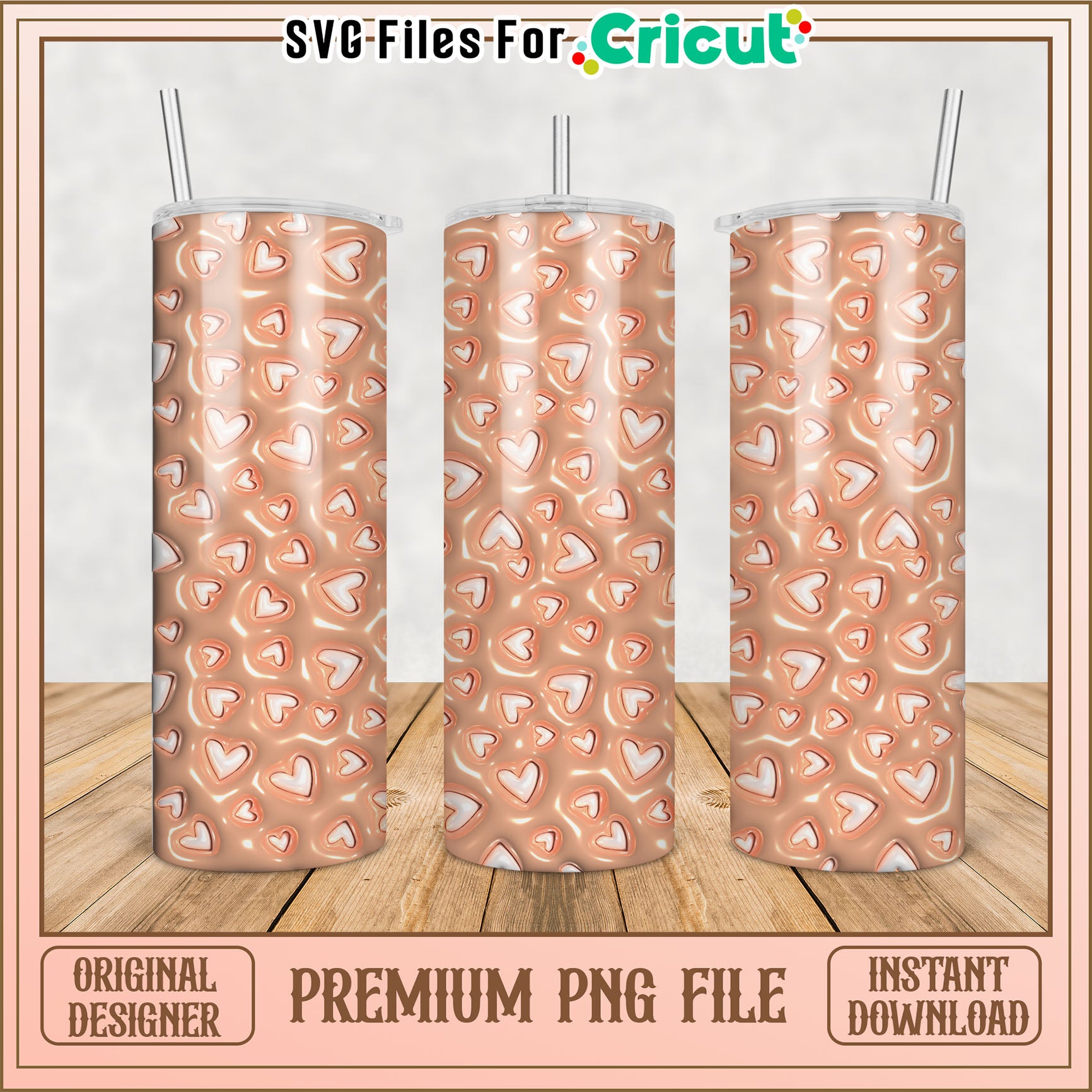 Rose Gold Hearts Tumbler PNG