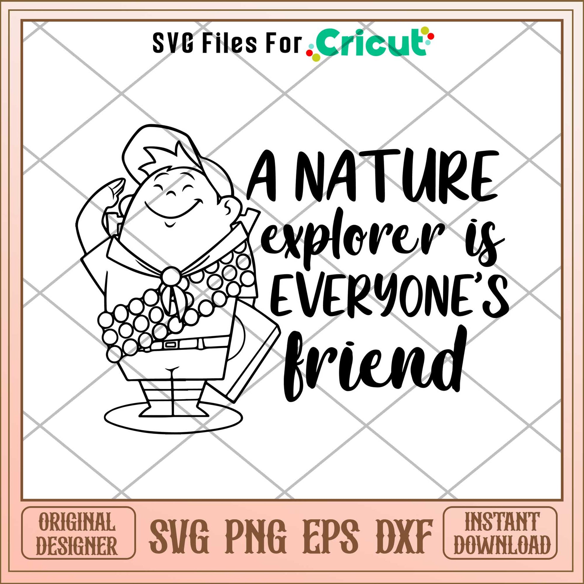 Rusell Up  A Nature Explorer is Everyone's Friend coloring svg,  up characters svg, digital dowload
