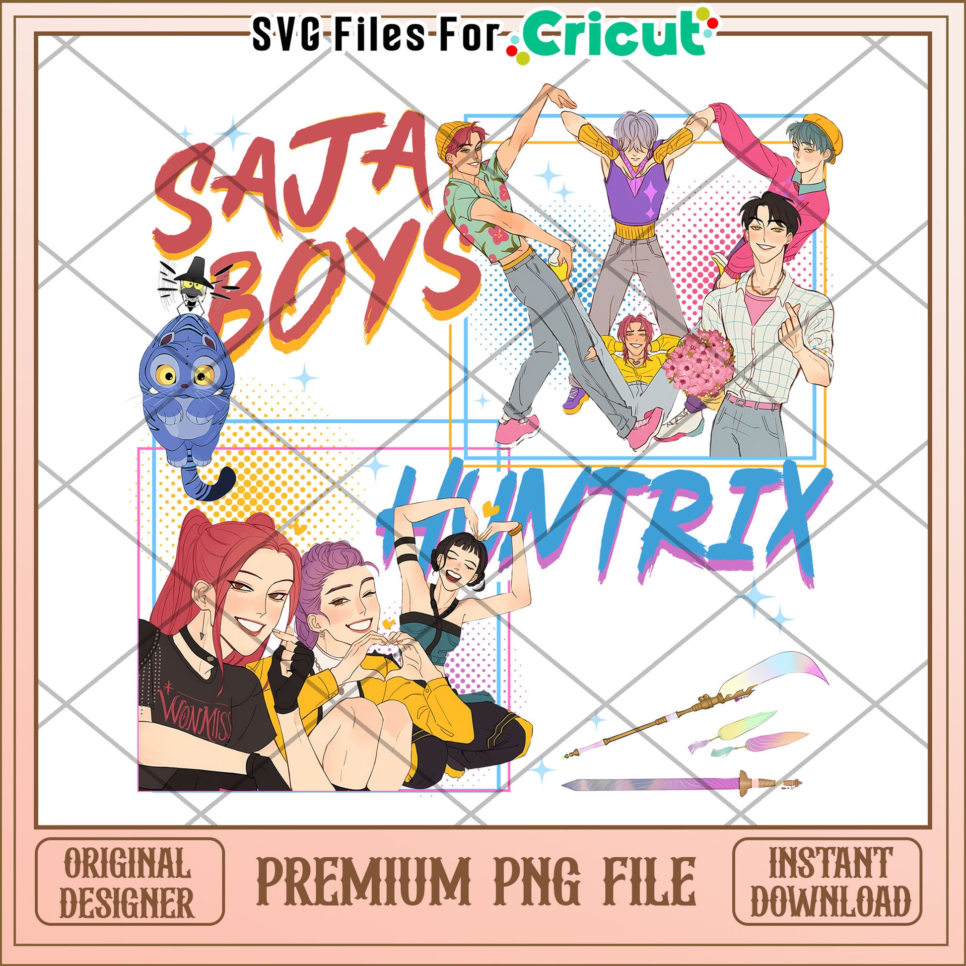 SAJA boys and huntrix png, saja boys fans png, huntrix characters png