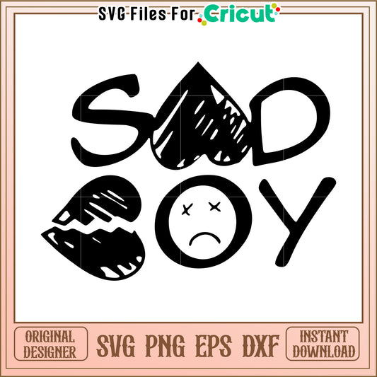 Sad boyz black heart svg, emotional dark love svg, moody heartbreak design svg