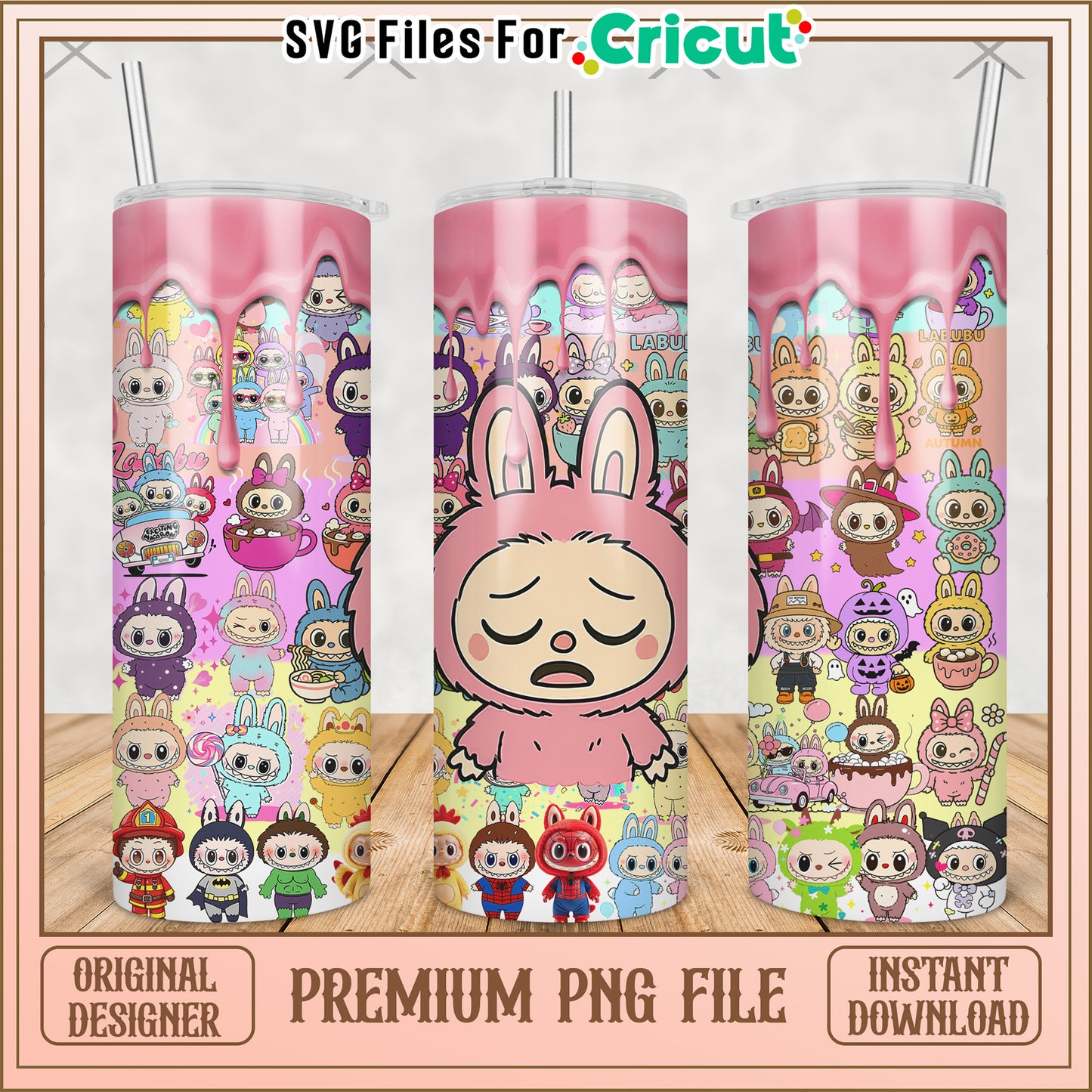 Sad pink labubu tumbler png, labubu doll png, labubu toys png)