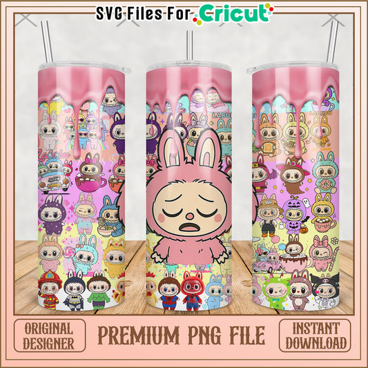 Sad pink labubu tumbler png, labubu doll png, labubu toys png)