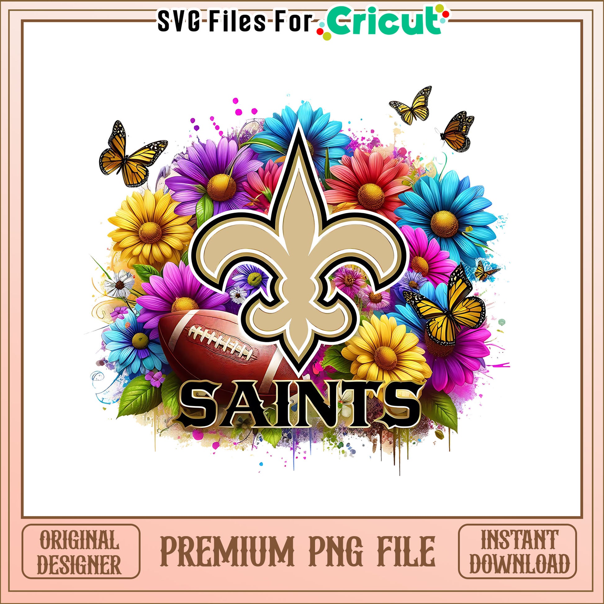 Saints logo vintage flower png, New Orleans Saints png, NFL png