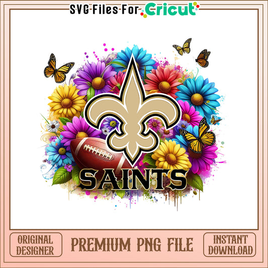 Saints logo vintage flower png, New Orleans Saints png, NFL png