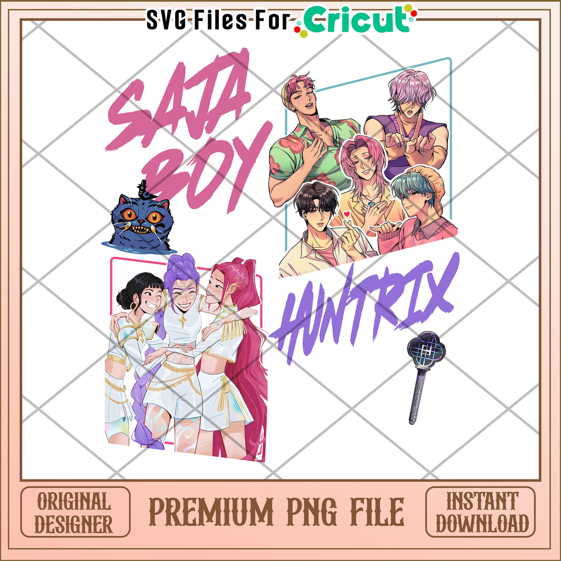 Saja boys and huntrix png, kpop songs png, netflix cartoon png