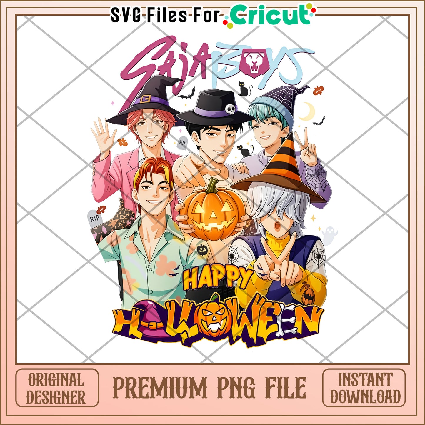 Saja boys happy halloween png, kpop cartoon png, halloween season png