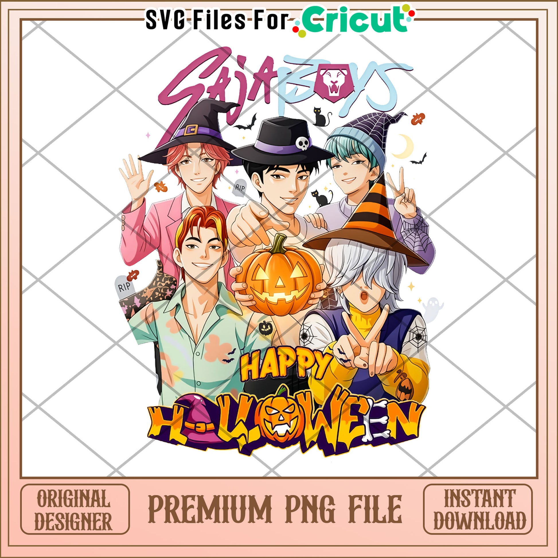 Saja boys happy halloween png, kpop cartoon png, halloween season png