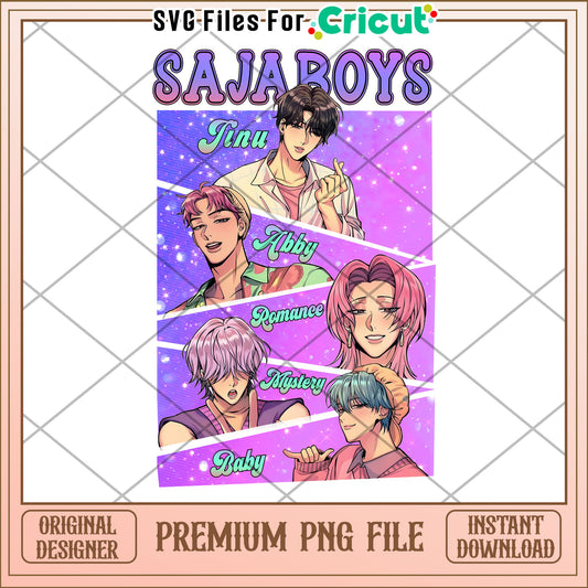 Saja boys members name png, kpop band png, huntrix tiger png