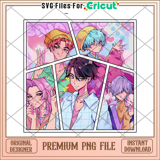 Saja boys members png, kpop songs png, netflix cartoon png