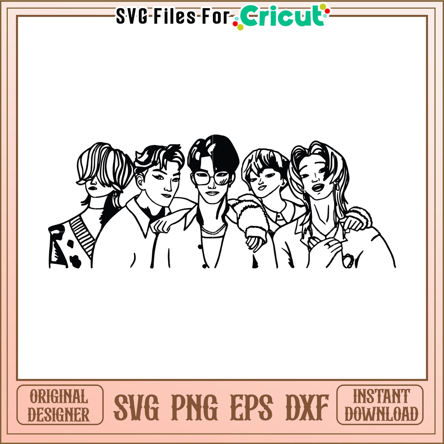 Saja boys outline svg, kpop demon hunters svg, kpop cartoon songs svg