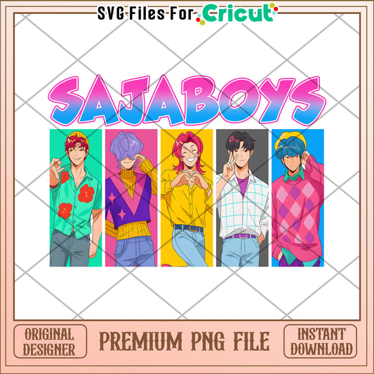 Saja boys team members png, kpop band png, korean cartoon png