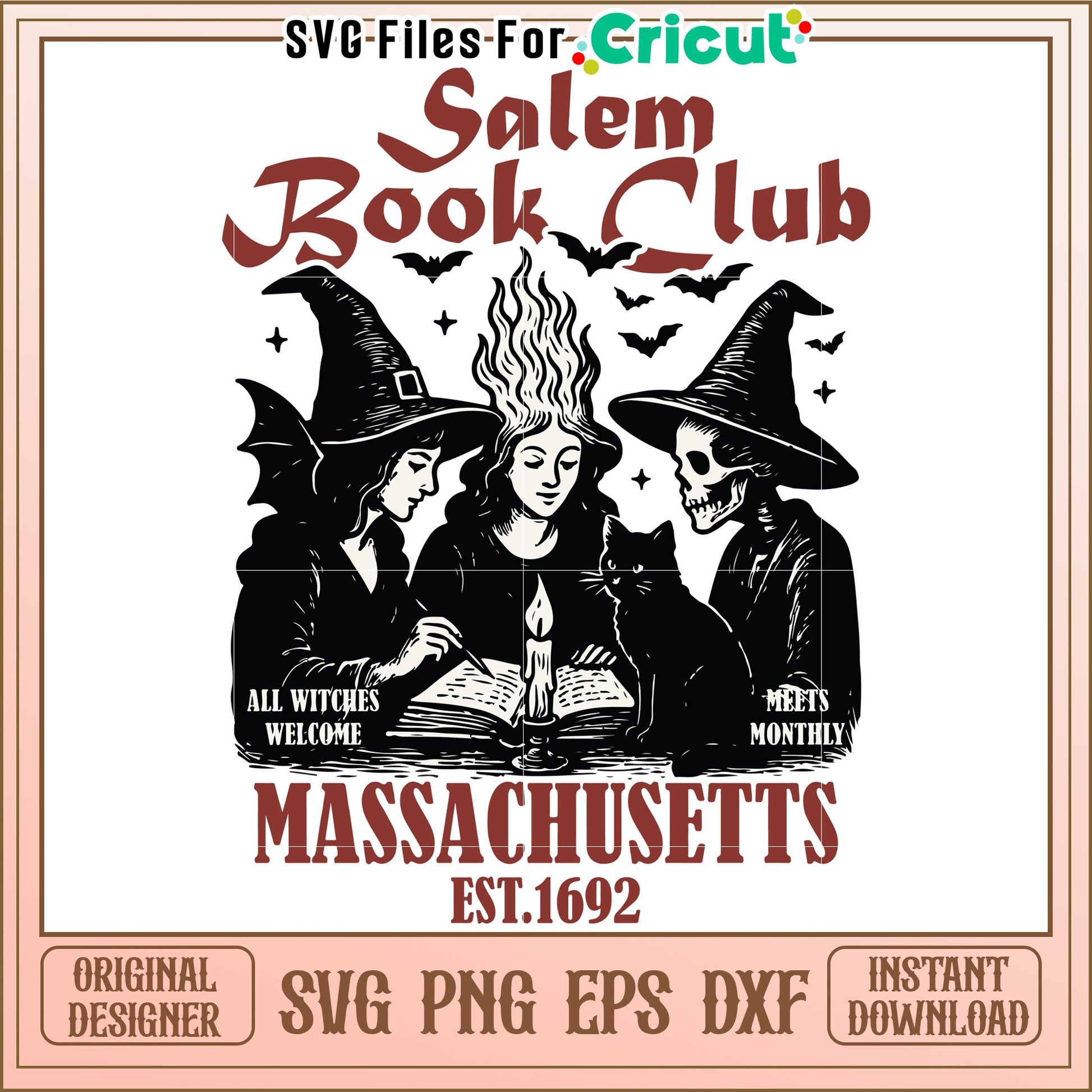 Salem book club Massachusetts svg, witchy reading group svg, spooky historic town svg