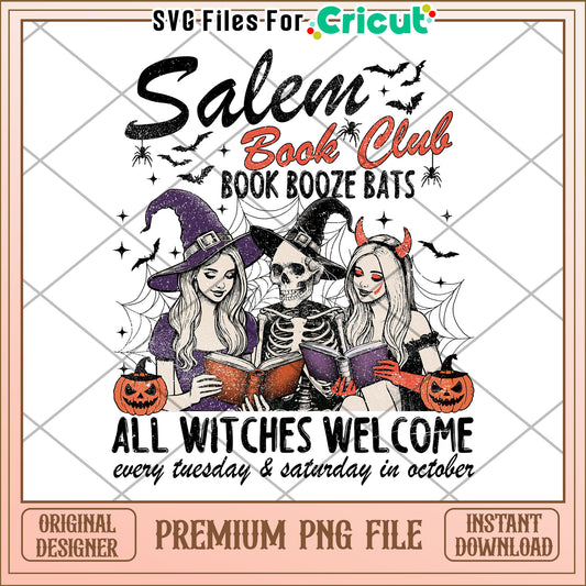 Salem book club book booze bats png, trick or treat  png, halloween quotes png