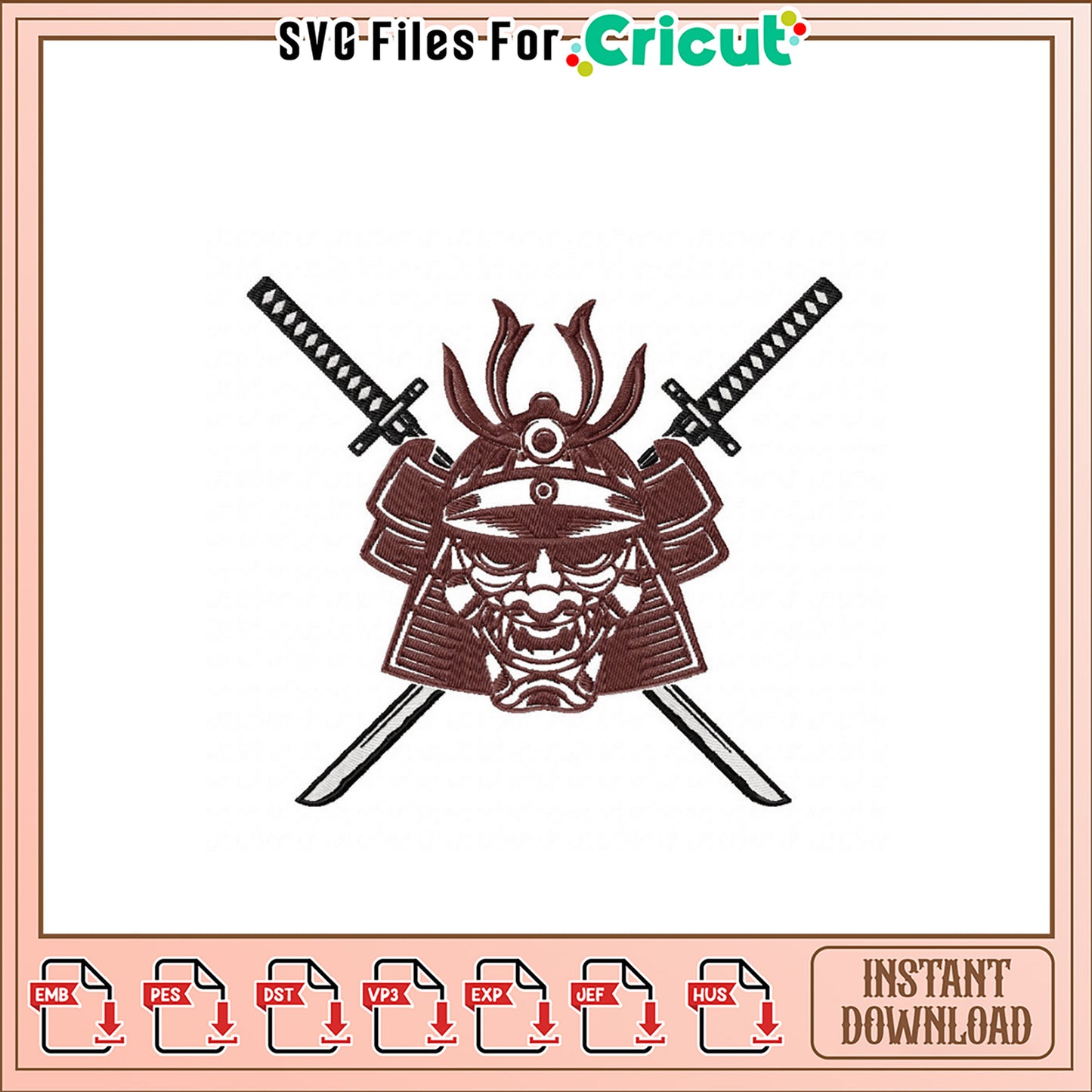 Samurai Mask Embroidery Design Instant Download