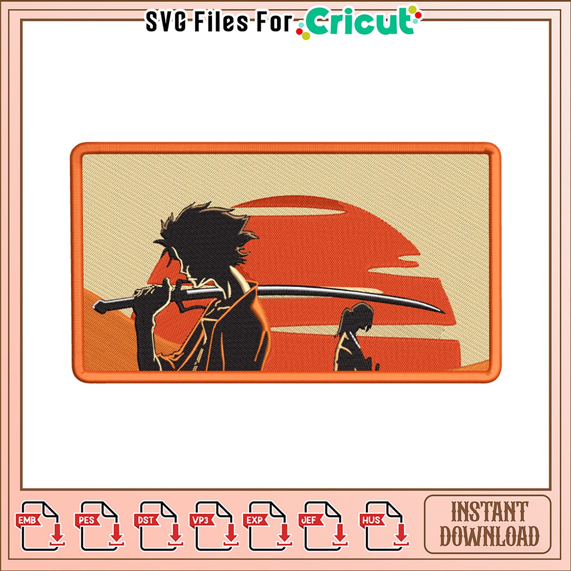 Samurai Sunset Embroidery Design Instant Download