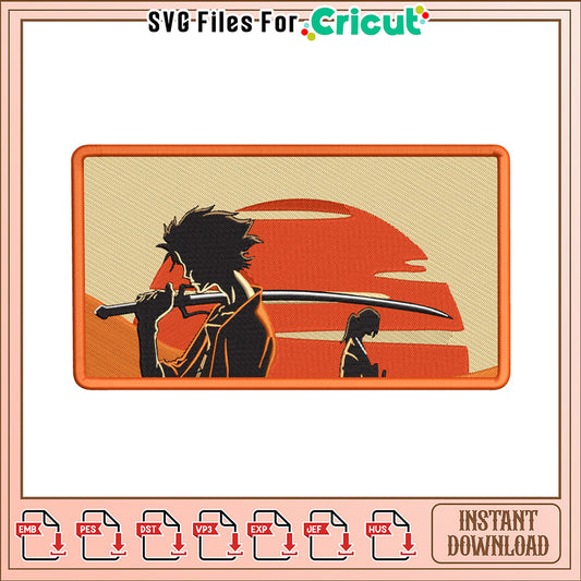 Samurai Sunset Embroidery Design Instant Download
