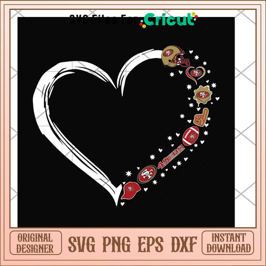 San Francisco 49ers heart shape svg, 49ers svg, new nfl svg