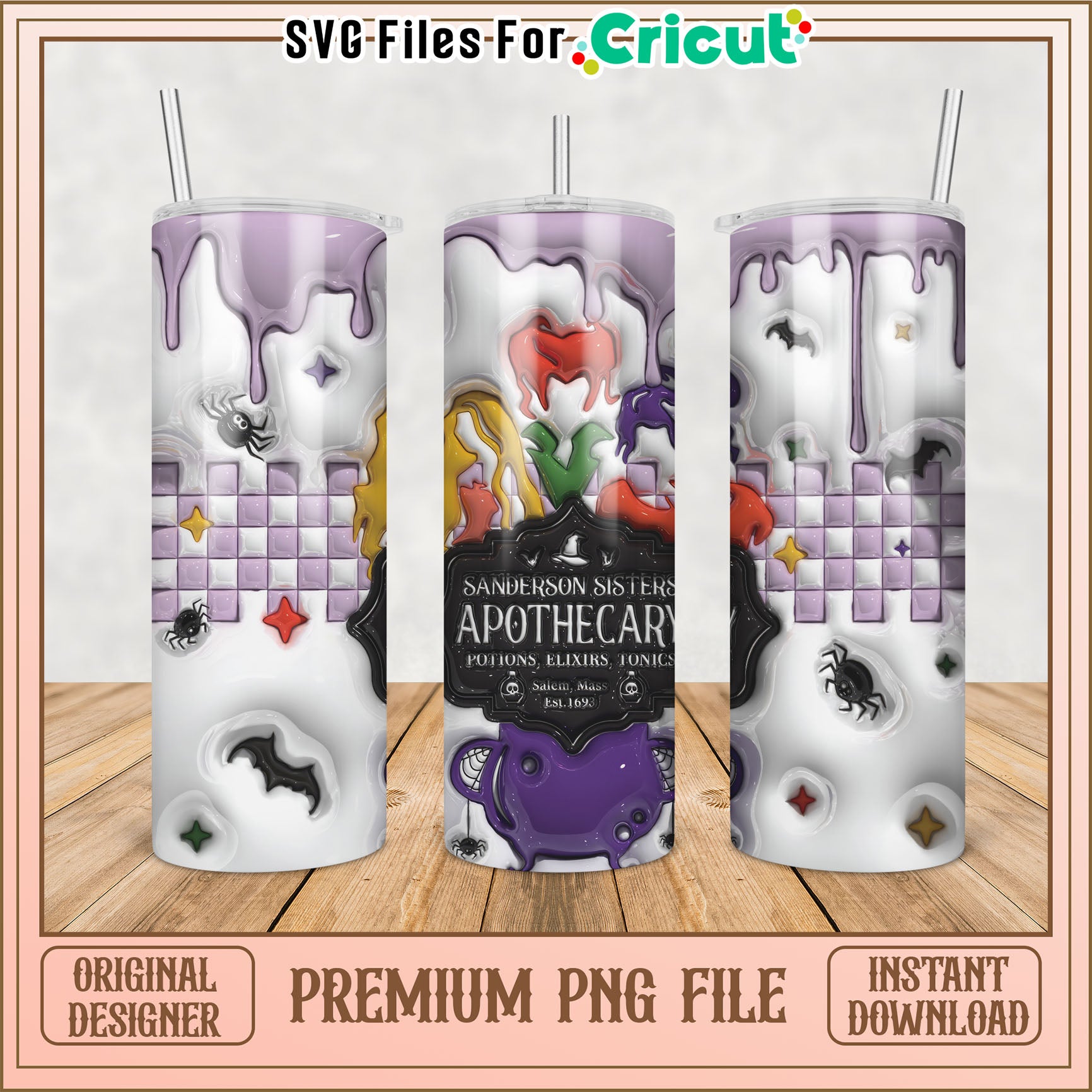Sanderson Sisters Apothecary Tumbler Design PNG for Crafts
