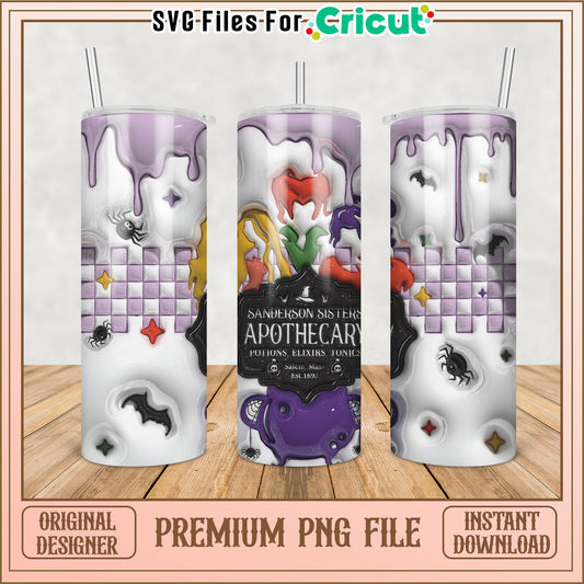 Sanderson Sisters Apothecary Tumbler Design PNG for Crafts