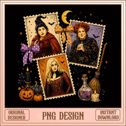 Sanderson Sisters Halloween PNG, Hocus Pocus Witch PNG, Vintage Stamp PNG