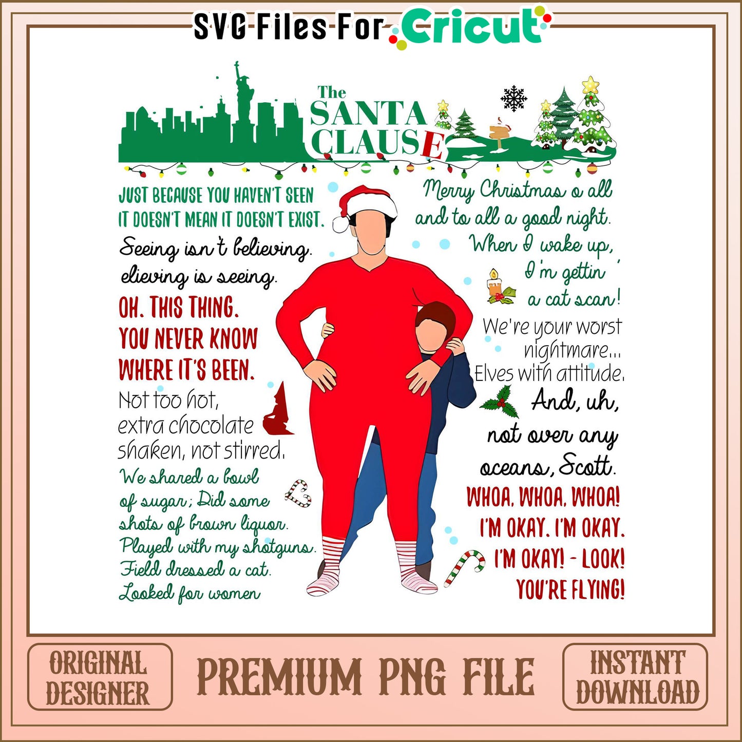 Santa Clause PNG file for Cricut, instant download for Christmas fun