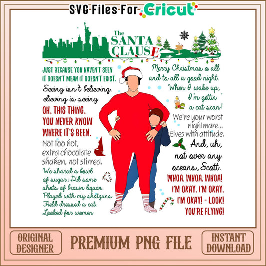 Santa Clause PNG file for Cricut, instant download for Christmas fun