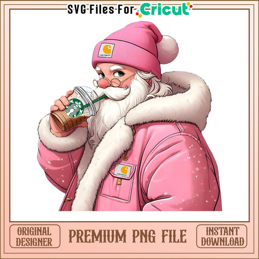 Santa Claus with Coffee PNG Design, festive and fun graphic file