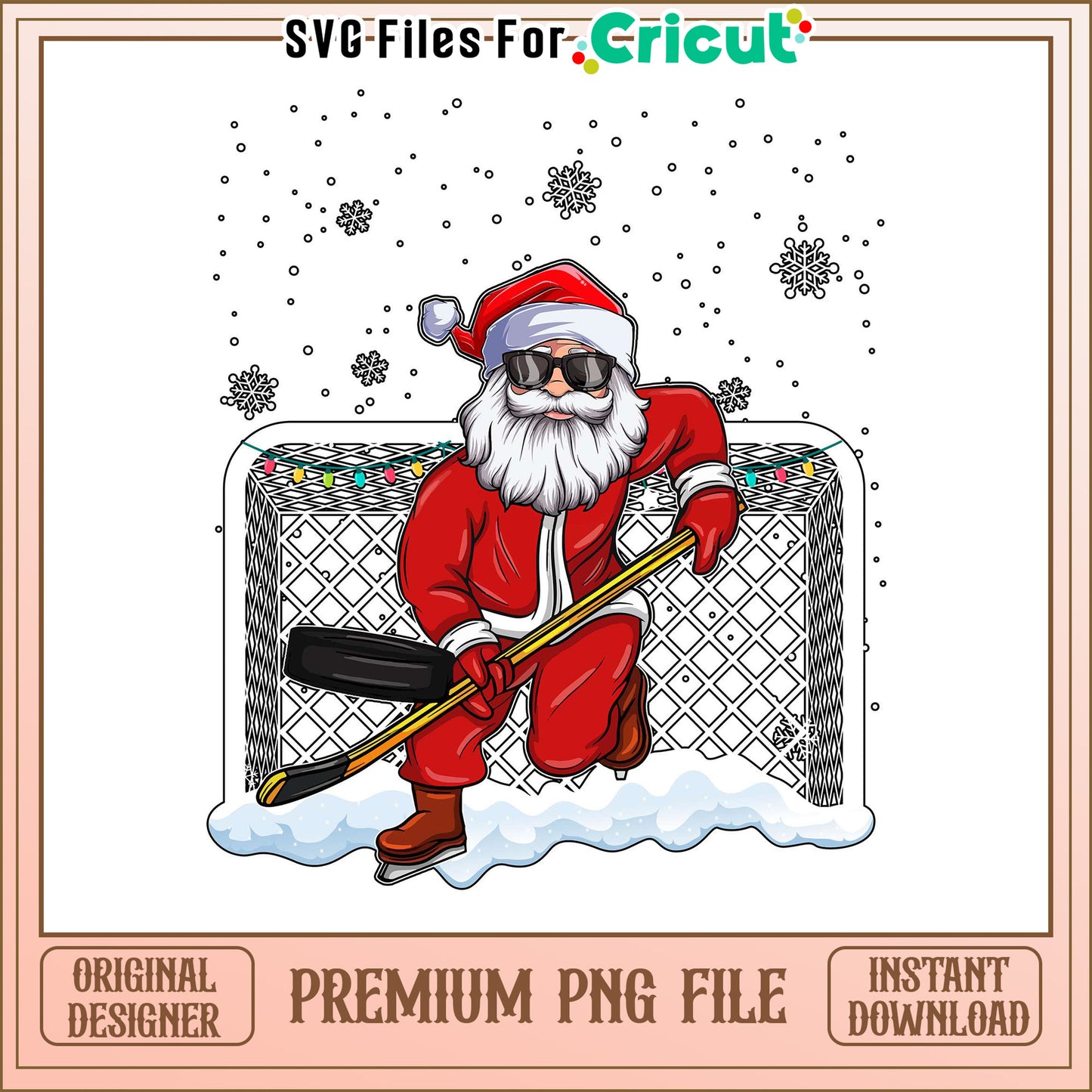 Santa Playing Hockey PNG File, Fun Holiday Design for Crafts