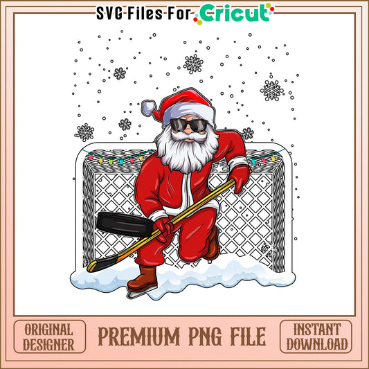 Santa Playing Hockey PNG File, Fun Holiday Design for Crafts