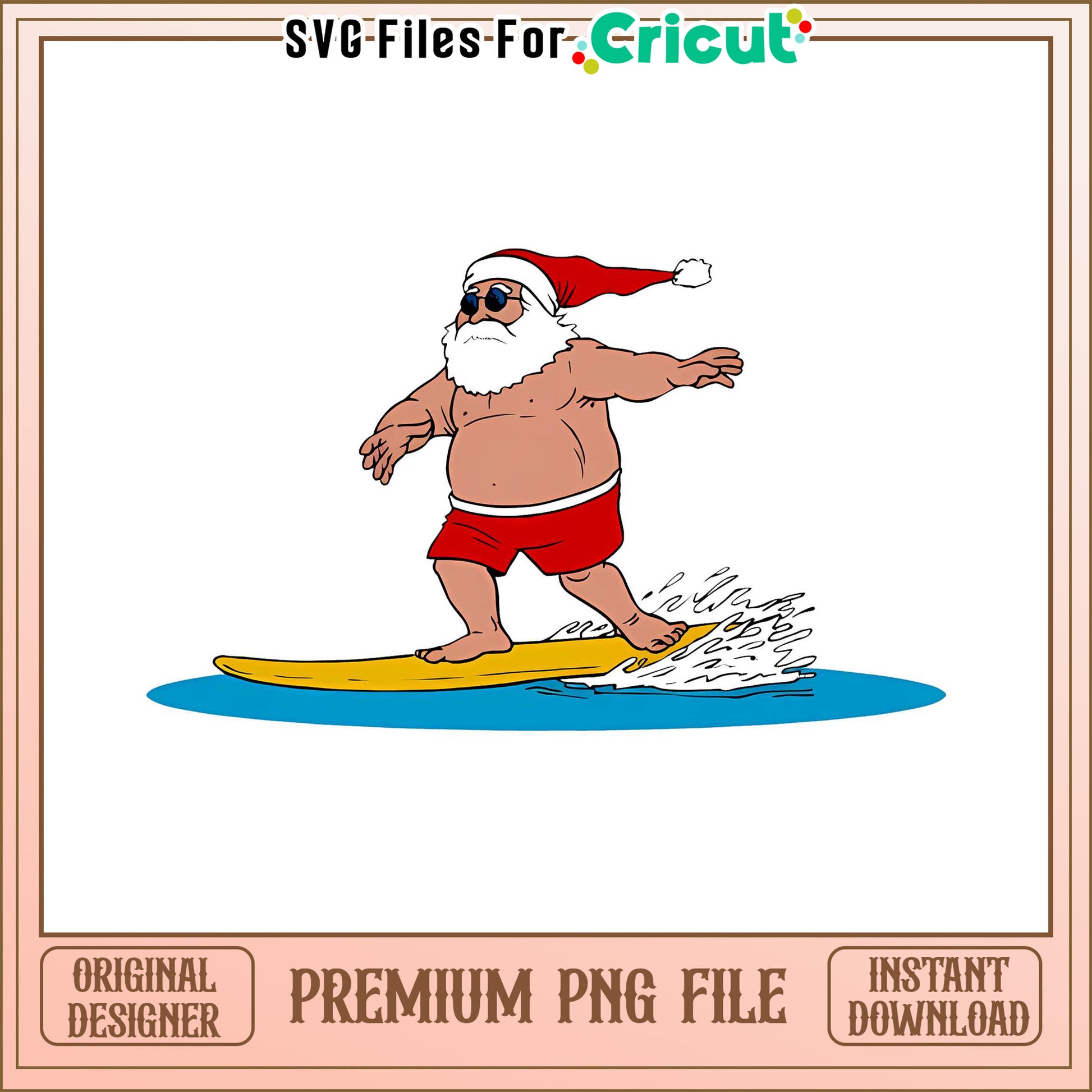 Santa Surfing PNG Design for Holiday Crafts, Fun and Festive Theme