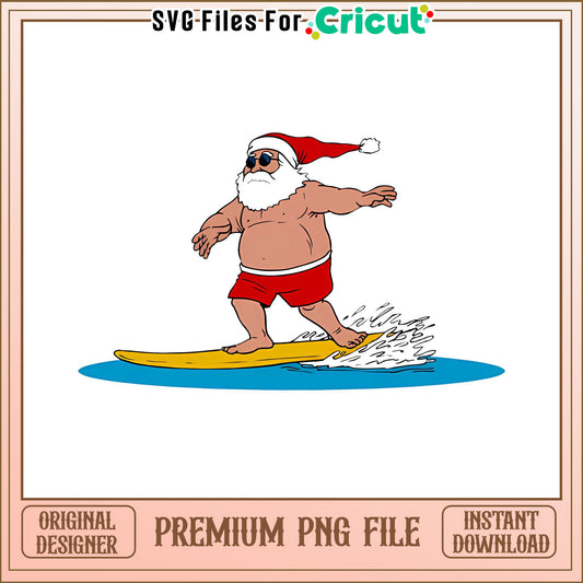 Santa Surfing PNG Design for Holiday Crafts, Fun and Festive Theme