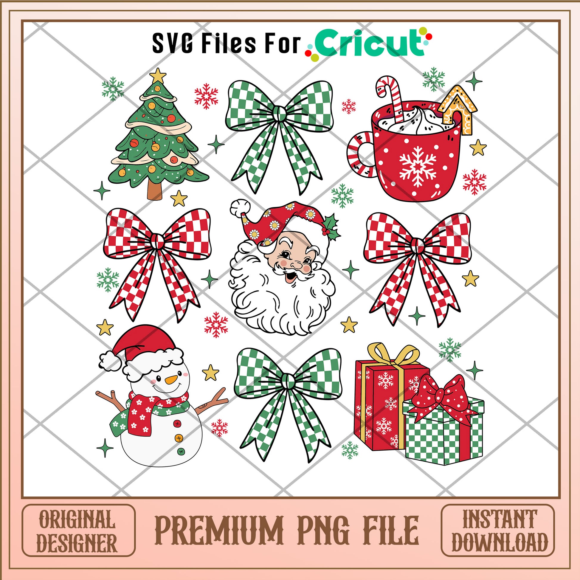 Santa claus and christmas bow png, christmas decorations png