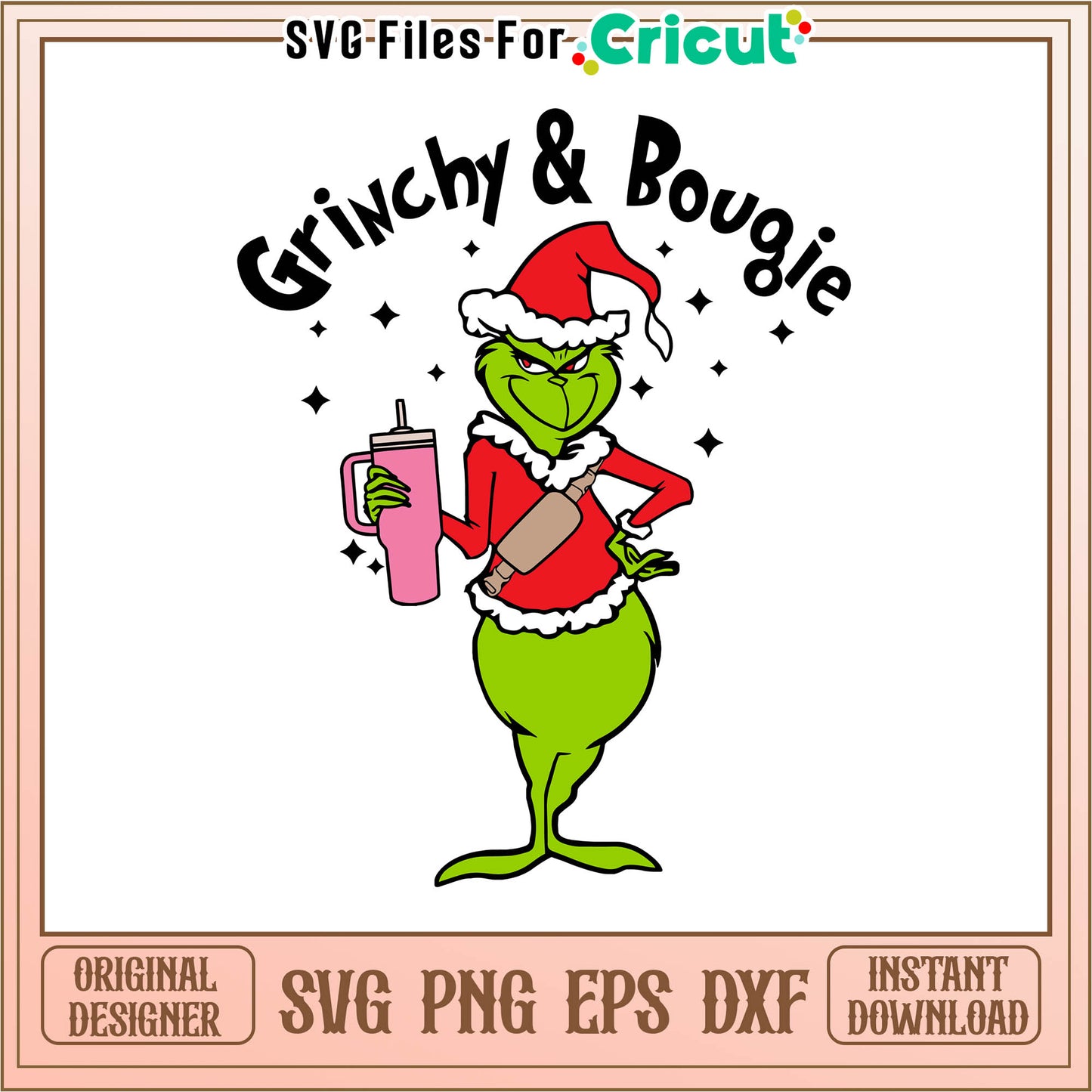 Santa grinchy and bougie pink tumbler svg, merry grinchmas gif​ svg